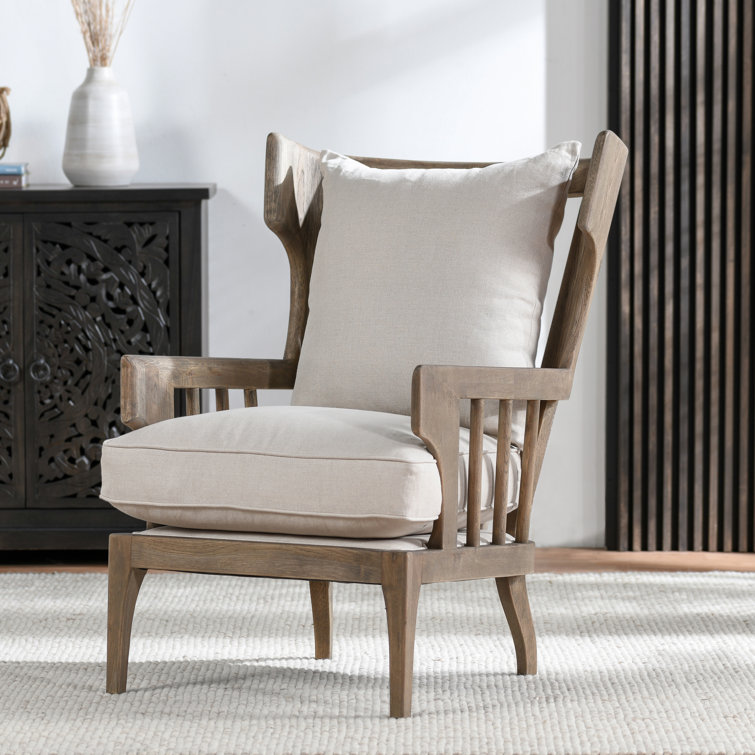 Natural Beige Handcrafted Oak Accent Chair