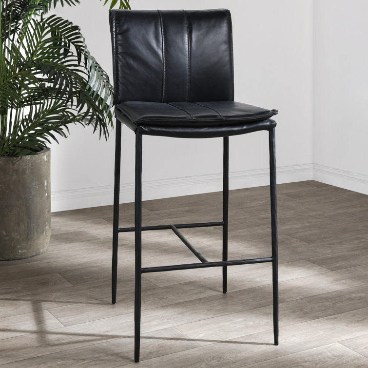 Transitional Black Leather Saddle-Style 26" Counter Stool