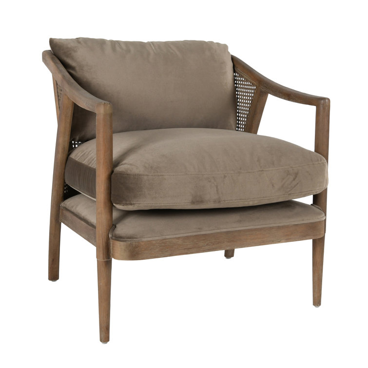 Handcrafted Brown Velvet and Wood Accent Chair