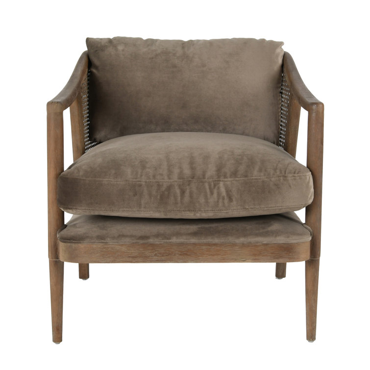 Handcrafted Brown Velvet and Wood Accent Chair