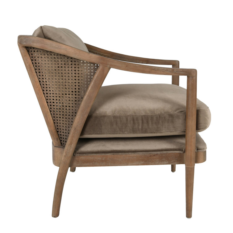 Handcrafted Brown Velvet and Wood Accent Chair