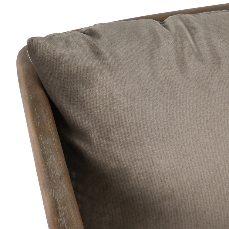 Handcrafted Brown Velvet and Wood Accent Chair