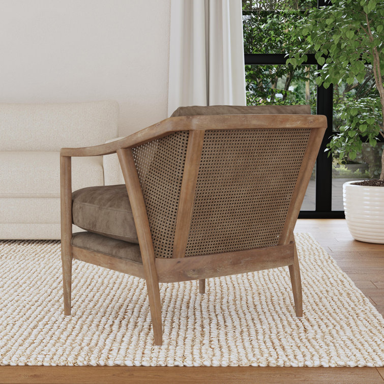Handcrafted Brown Velvet and Wood Accent Chair