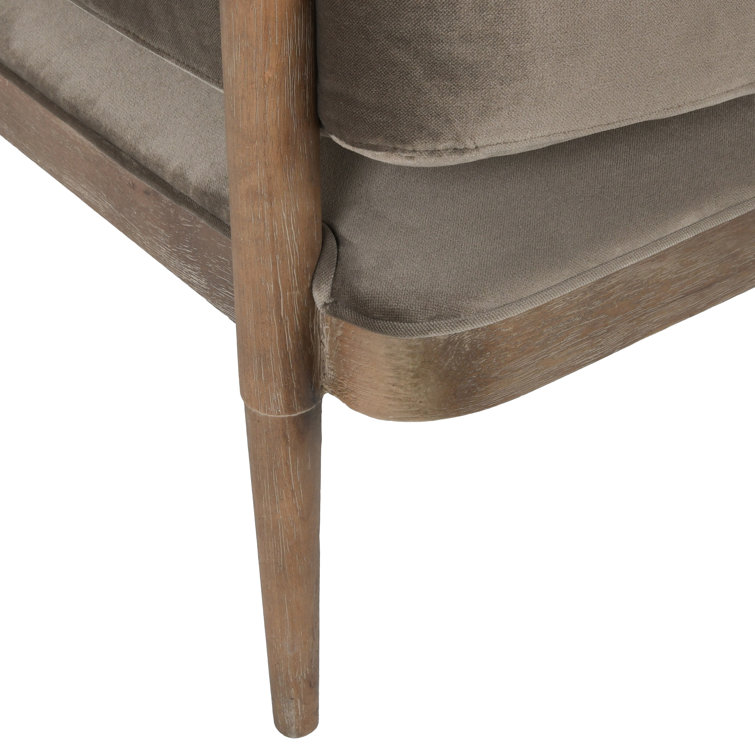 Handcrafted Brown Velvet and Wood Accent Chair