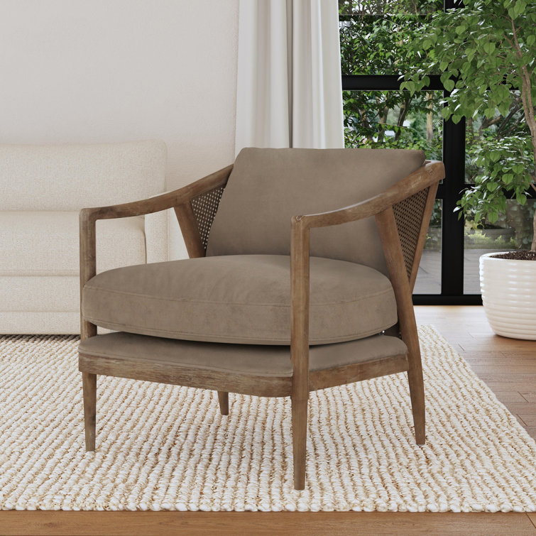Handcrafted Brown Velvet and Wood Accent Chair