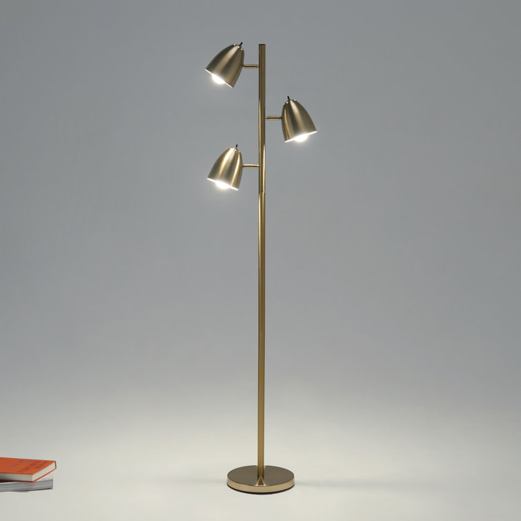 Mid-Century Modern Brass 64" Adjustable 3-Light LED Floor Lamp