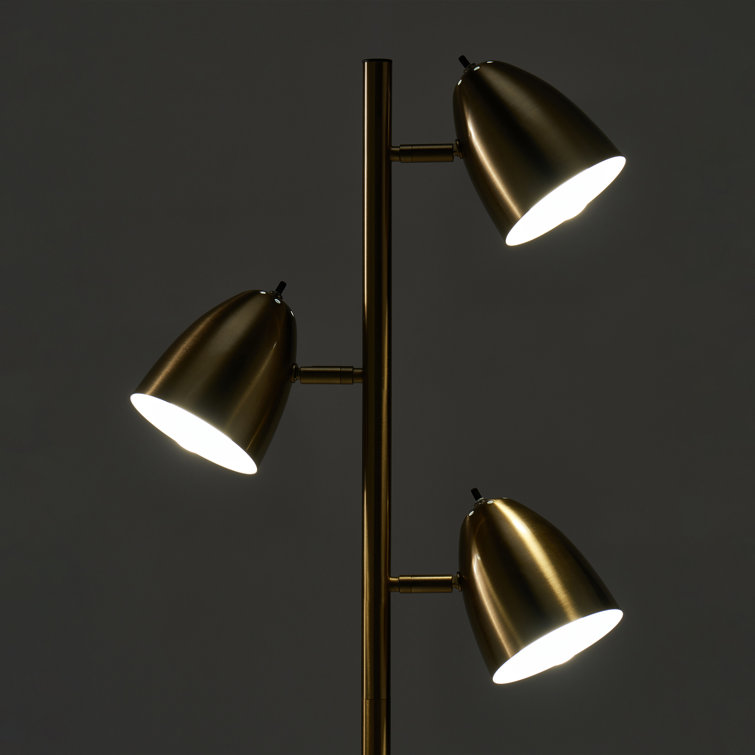 Mid-Century Modern Brass 64" Adjustable 3-Light LED Floor Lamp