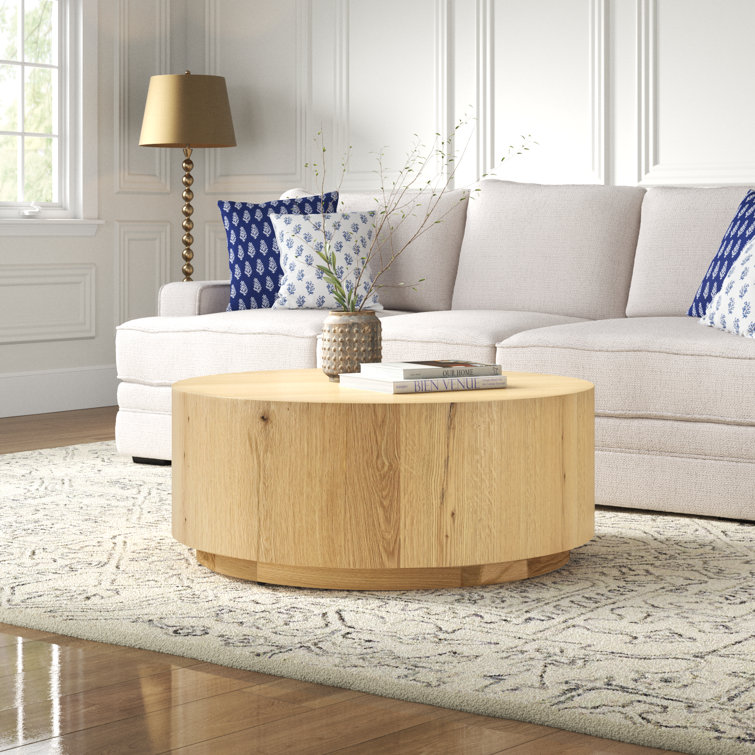 Natural Round Wood Grain Coffee Table with Wheels