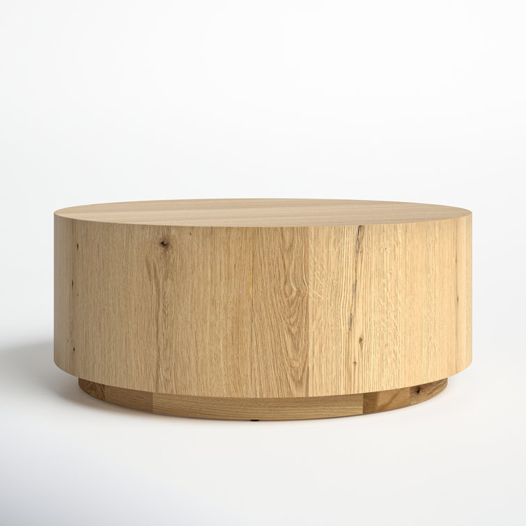 Natural Round Wood Grain Coffee Table with Wheels