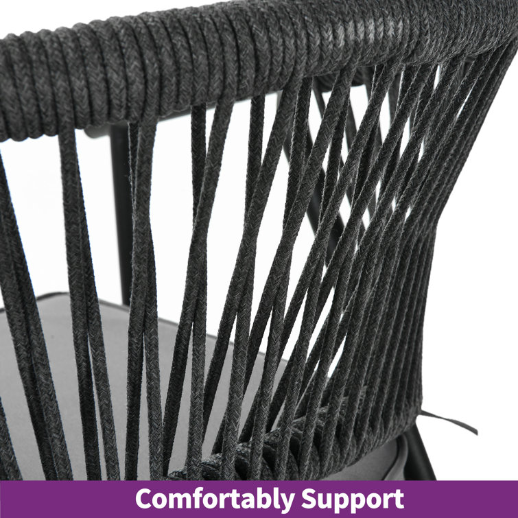 Gray Rope Woven Stackable Outdoor Dining Chairs with Cushions