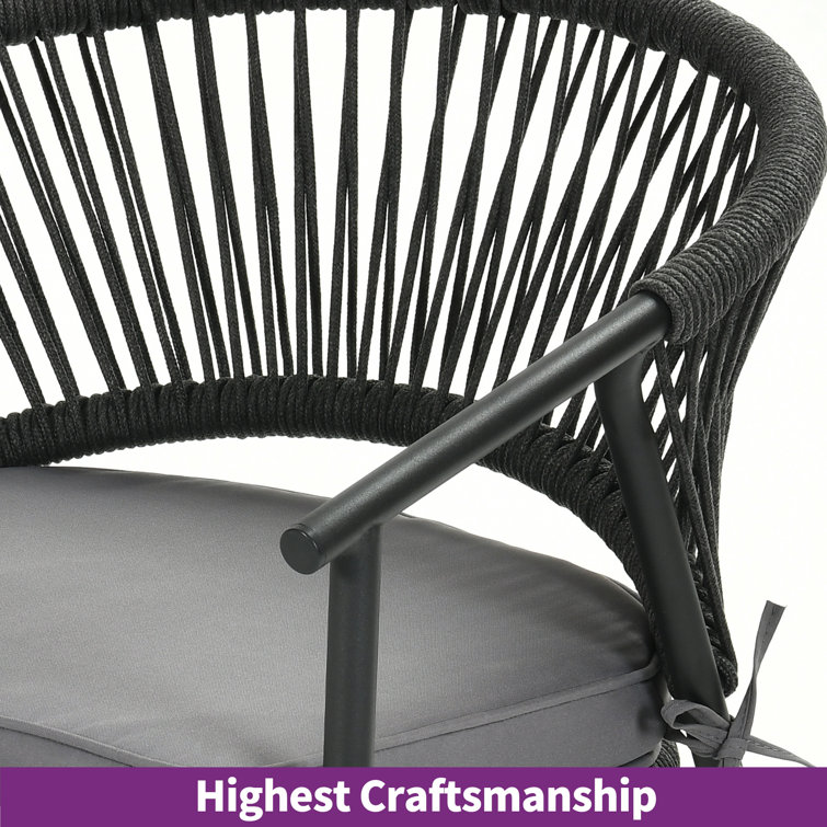 Gray Rope Woven Stackable Outdoor Dining Chairs with Cushions