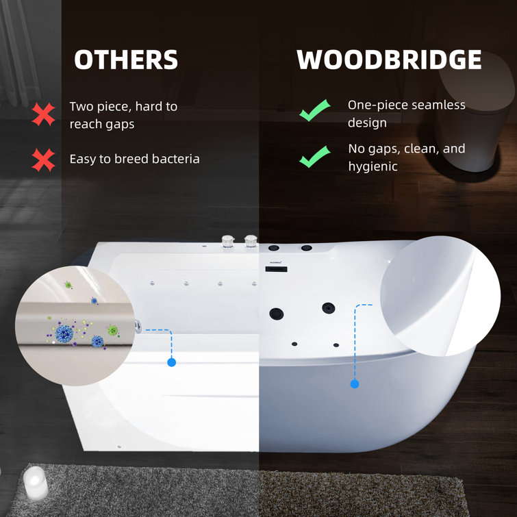 72" White Acrylic Freestanding Whirlpool Bathtub with Matte Black Hardware