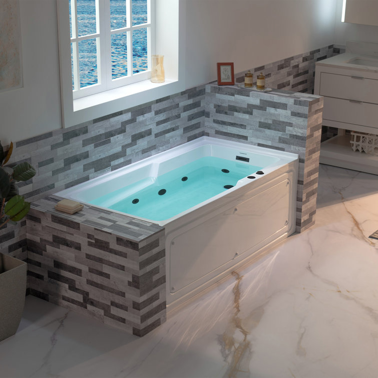 60" White Acrylic Alcove Bathtub with Matte Black Jets