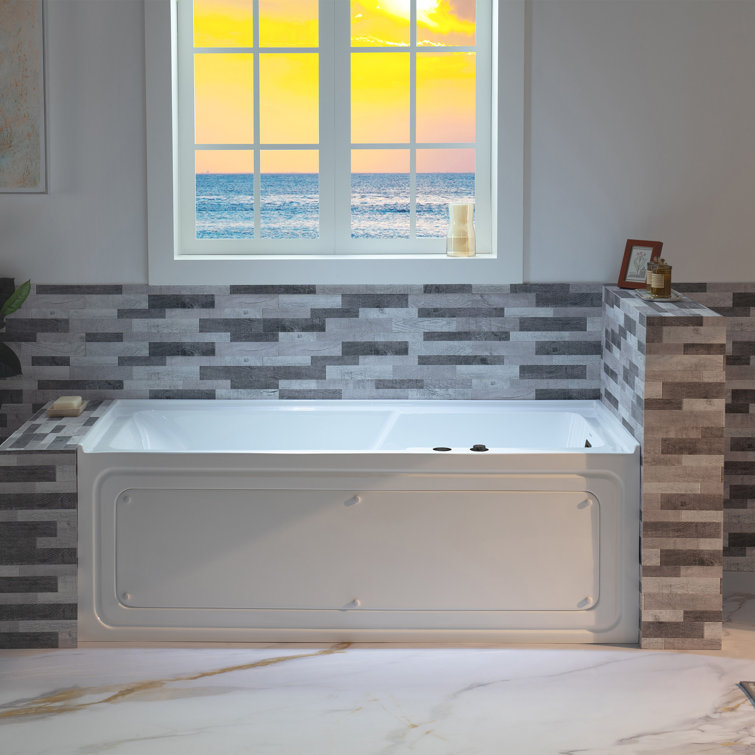 60" White Acrylic Alcove Bathtub with Matte Black Jets