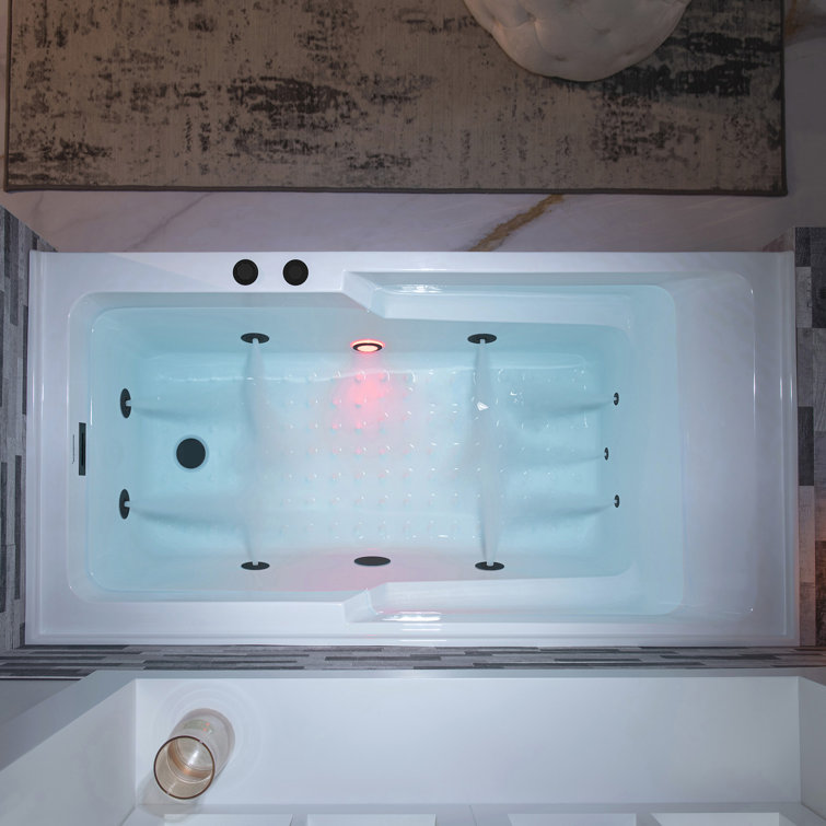 60" White Acrylic Alcove Bathtub with Matte Black Jets