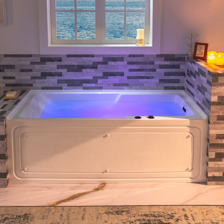 60" White Acrylic Alcove Bathtub with Matte Black Jets