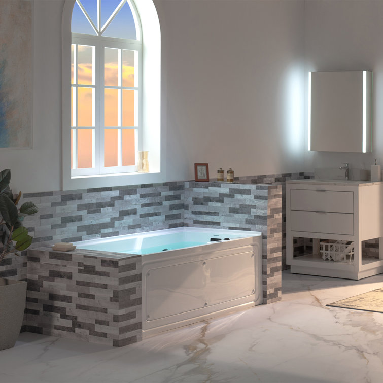 60" White Acrylic Alcove Bathtub with Matte Black Jets