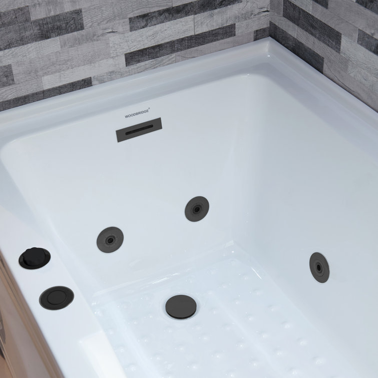 60" White Acrylic Alcove Bathtub with Matte Black Jets