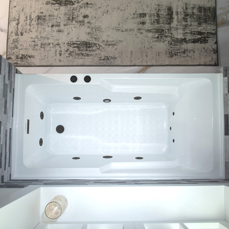 60" White Acrylic Alcove Bathtub with Matte Black Jets