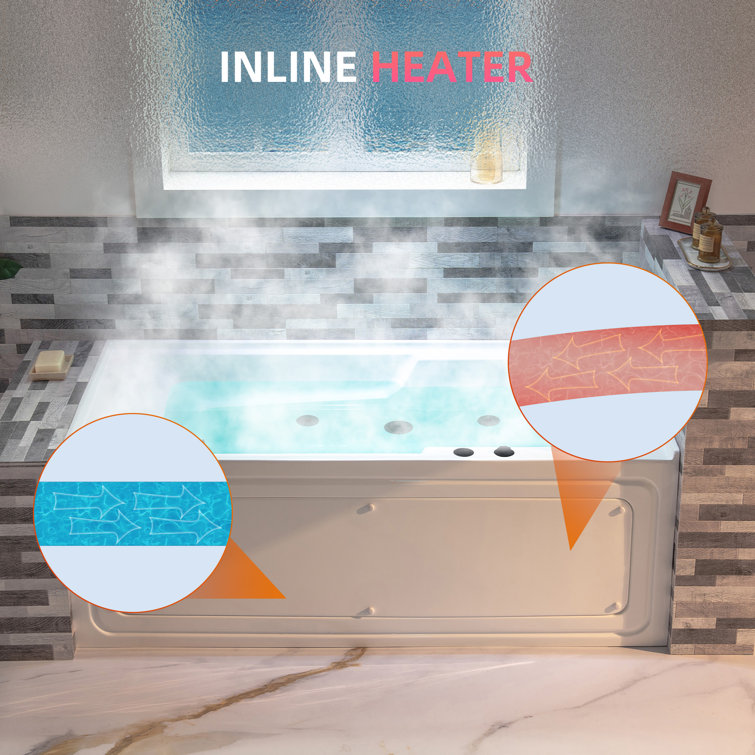 60" White Acrylic Alcove Bathtub with Matte Black Jets
