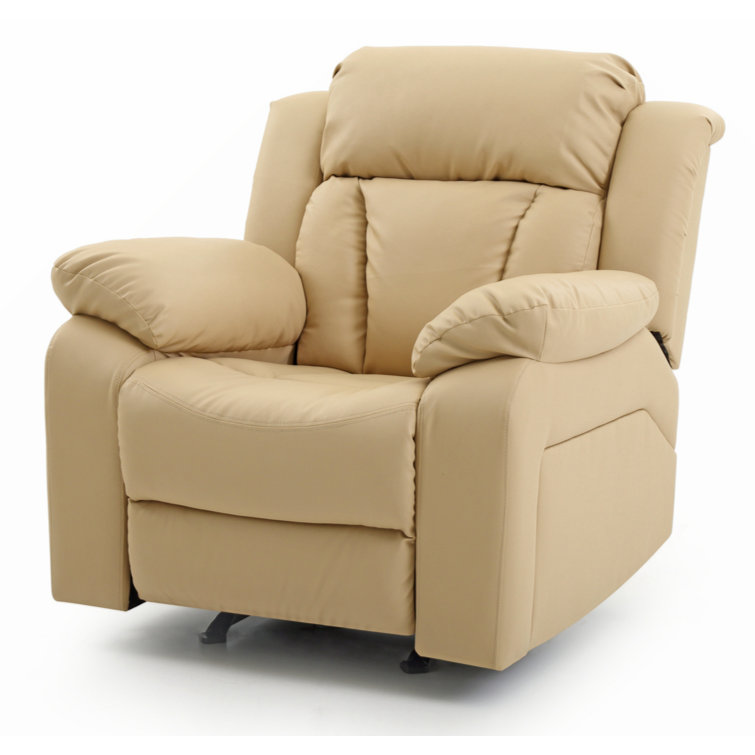 Beige Faux Leather Contemporary Rocker Recliner with Tufted Back