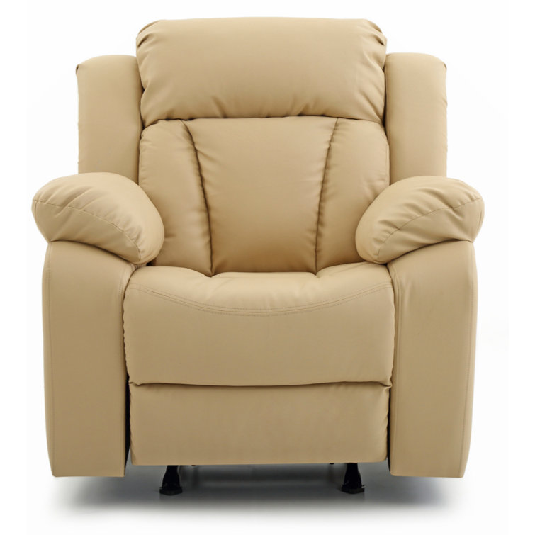 Beige Faux Leather Contemporary Rocker Recliner with Tufted Back