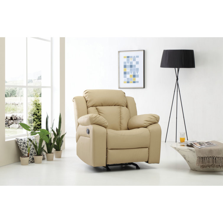 Beige Faux Leather Contemporary Rocker Recliner with Tufted Back