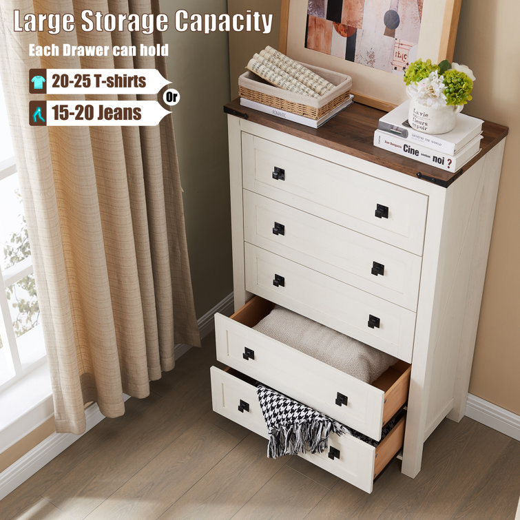 Antique White Farmhouse Vertical 5-Drawer Wood Dresser