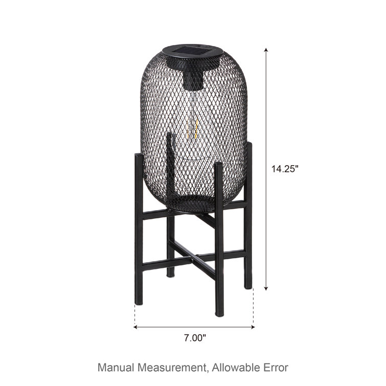 14.25" Black Metal Mesh Solar Outdoor Lantern with Stand
