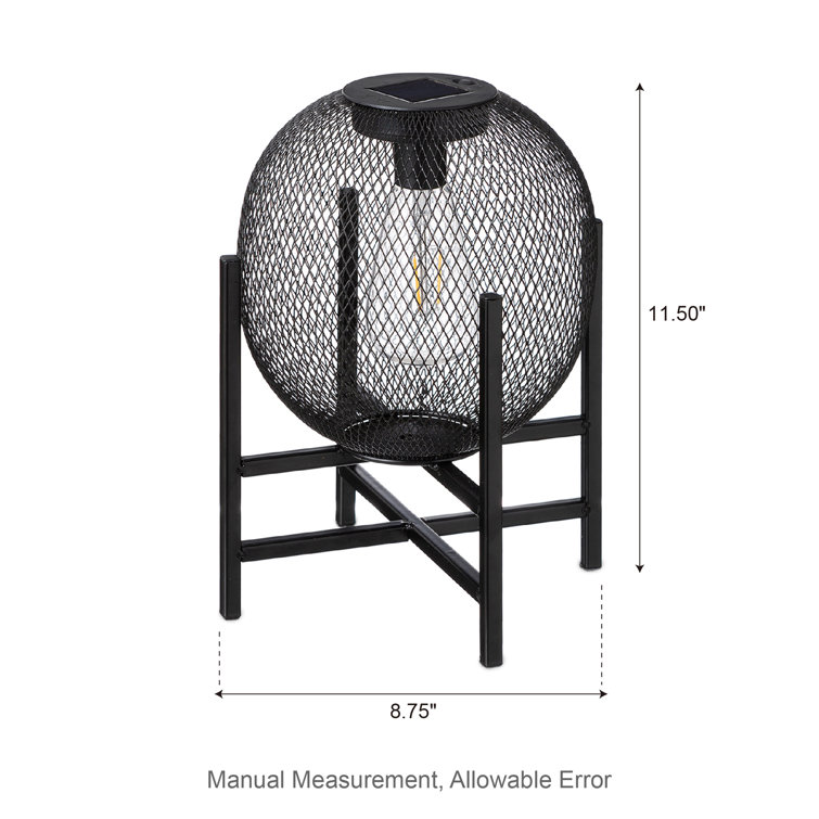 Black Metal Mesh Solar Powered Outdoor Lantern with Pedestal Stand