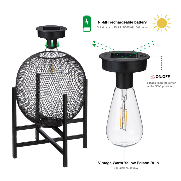 Black Metal Mesh Solar Powered Outdoor Lantern with Pedestal Stand