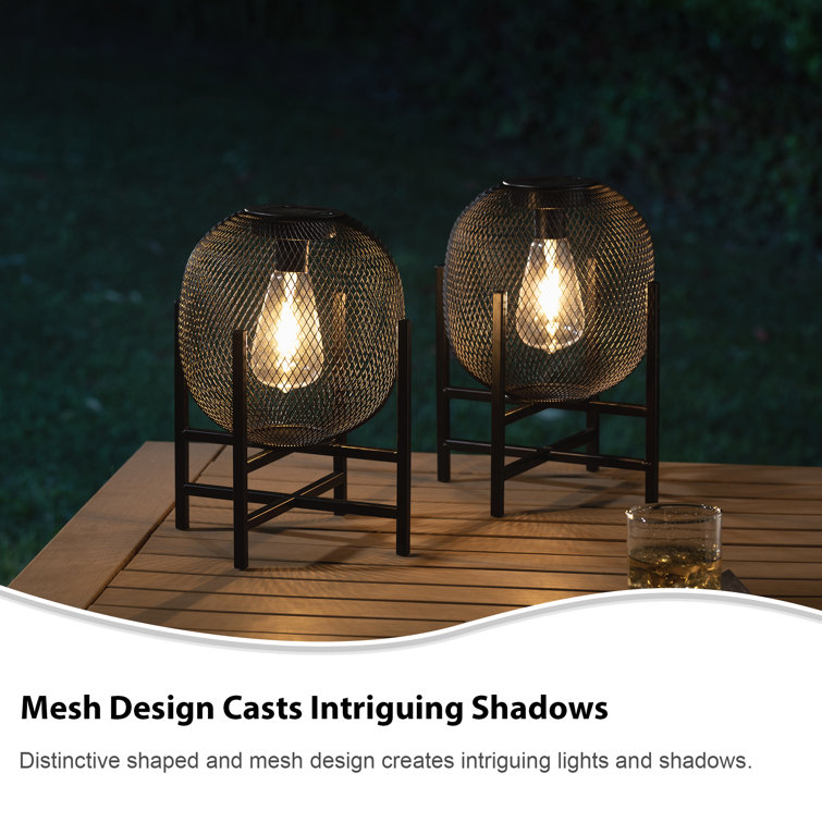 Black Metal Mesh Solar Powered Outdoor Lantern with Pedestal Stand