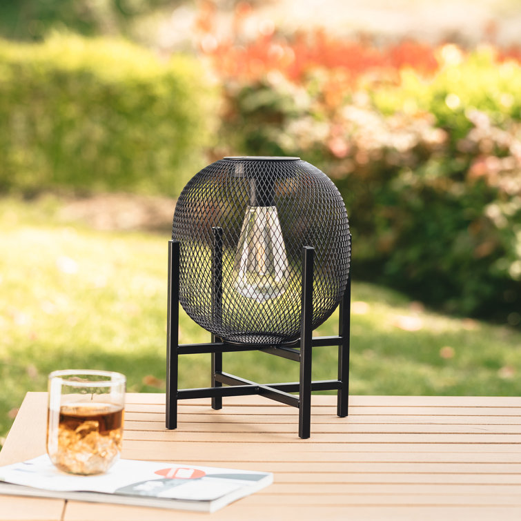 Black Metal Mesh Solar Powered Outdoor Lantern with Pedestal Stand