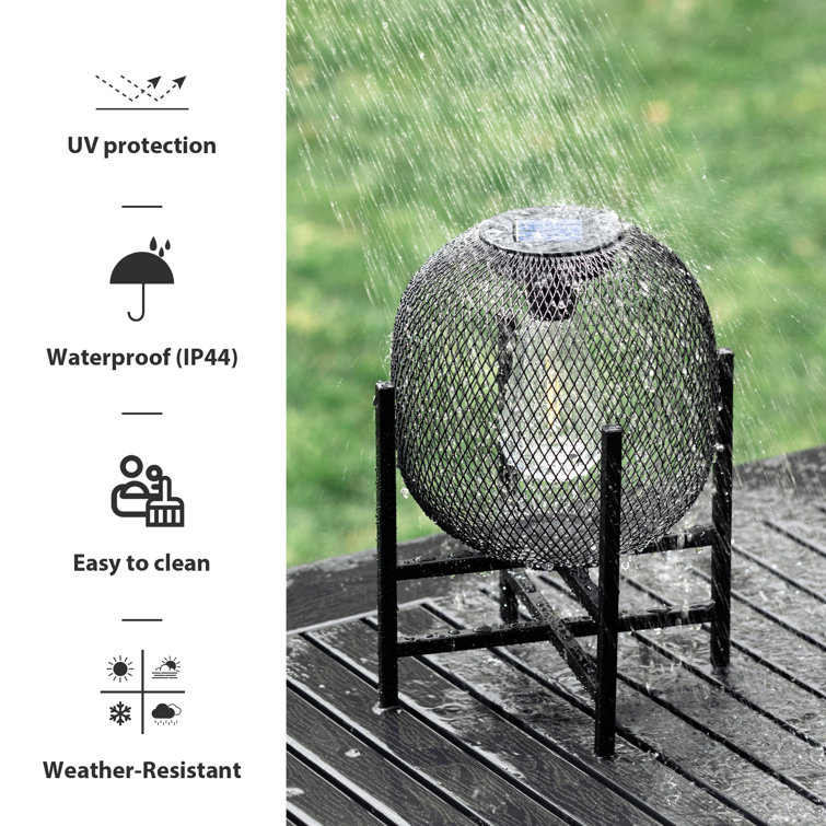 Black Metal Mesh Solar Powered Outdoor Lantern with Pedestal Stand