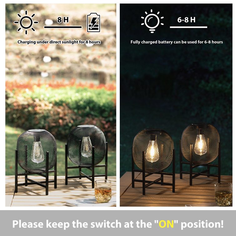Black Metal Mesh Solar Powered Outdoor Lantern with Pedestal Stand