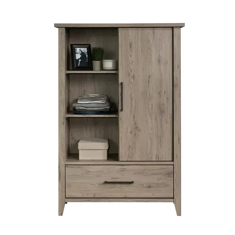 Laurel Oak Sliding Door Armoire with Mirror and Shelves