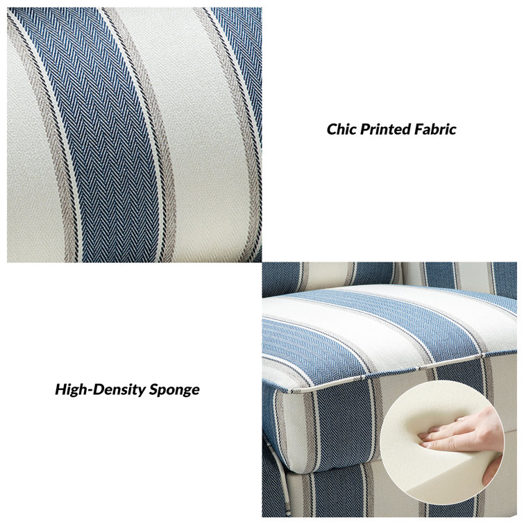Navy Stripe Polyester Blend Wingback Recliner with Wood Legs