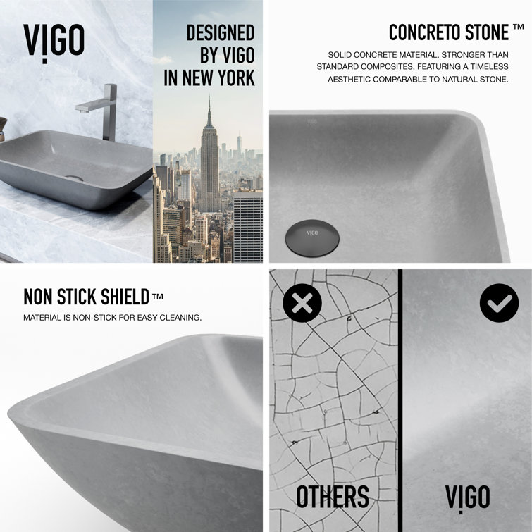 Gray Concrete Rectangular Vessel Bathroom Sink