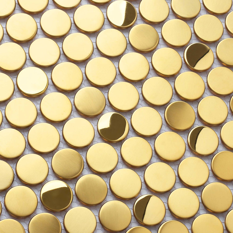 Gold Penny Round Stainless Steel Mosaic Tile Sheet