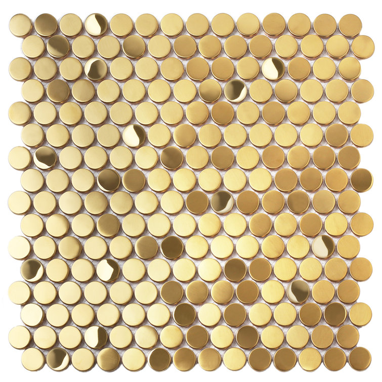 Gold Penny Round Stainless Steel Mosaic Tile Sheet