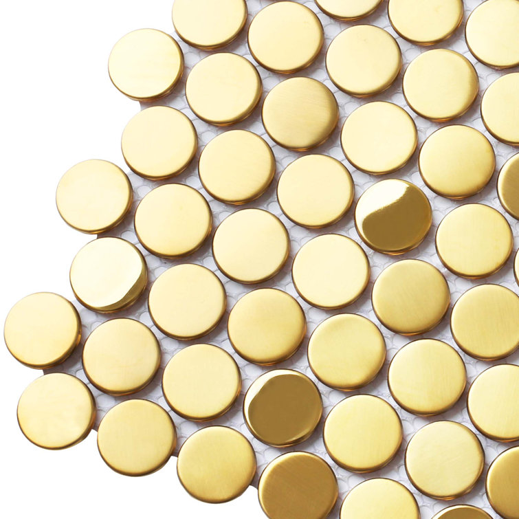 Gold Penny Round Stainless Steel Mosaic Tile Sheet