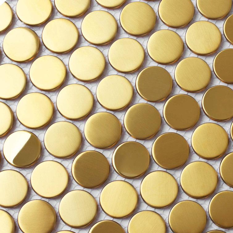 Gold Penny Round Stainless Steel Mosaic Tile Sheet