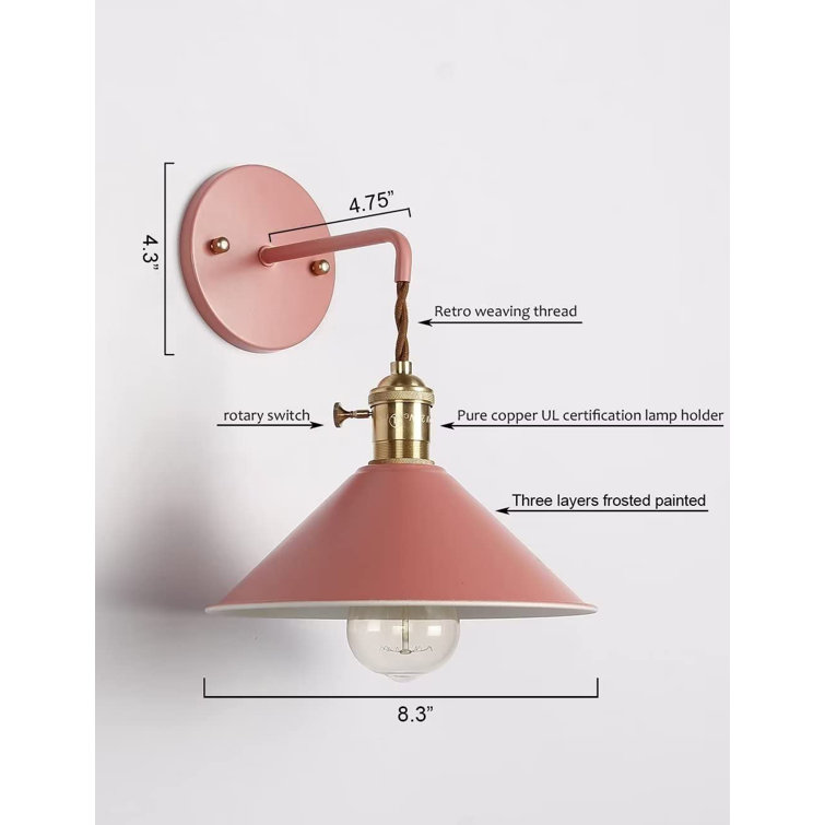 White and Brass Plug-In Wall Sconce Set with Metal Shade