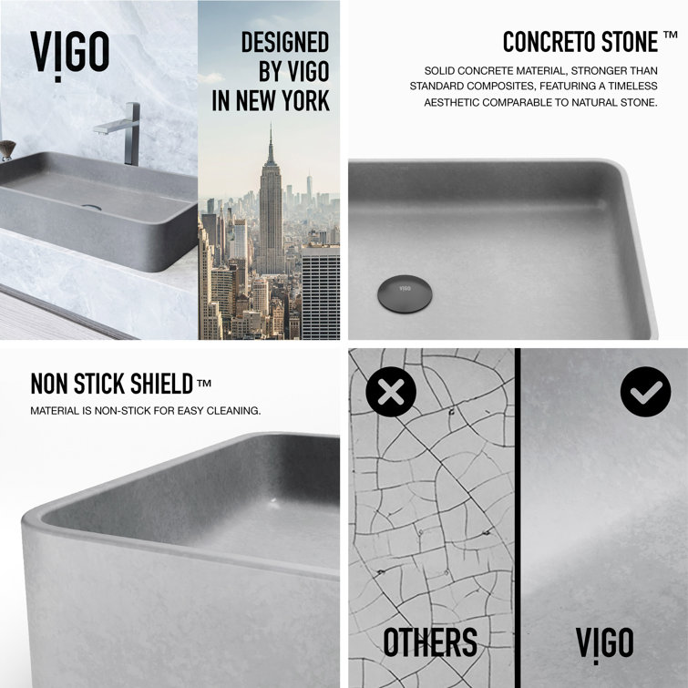 Gray Concrete 23" Rectangular Vessel Bathroom Sink
