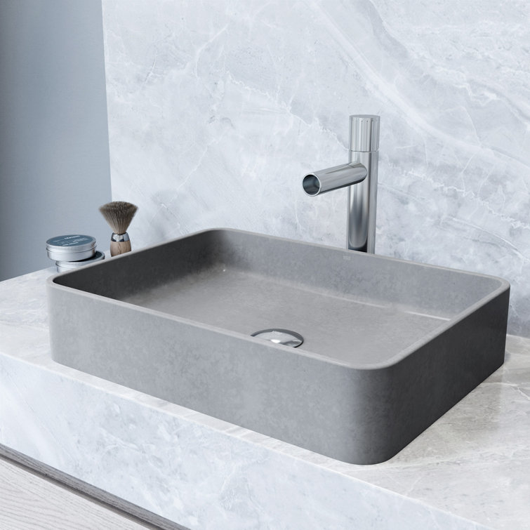 Ashford Gray Concrete Rectangular Vessel Sink with Chrome Faucet