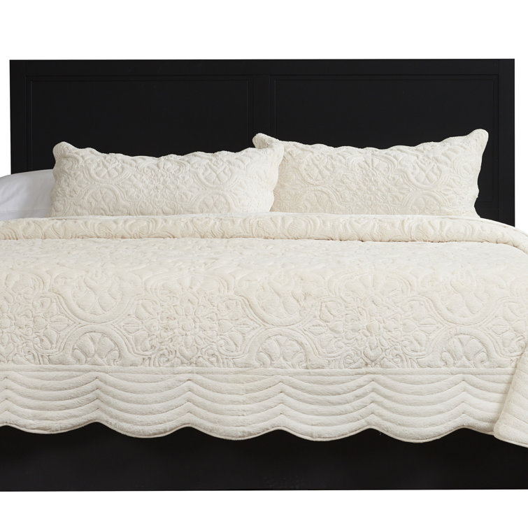 Ivory Faux Fur Queen Reversible Coverlet Set