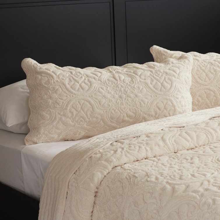 Ivory Faux Fur Queen Reversible Coverlet Set