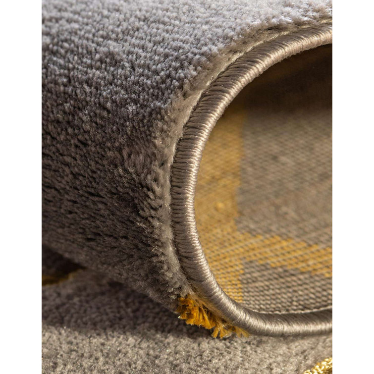 Gray and Gold Geometric Trellis Synthetic Indoor Rug