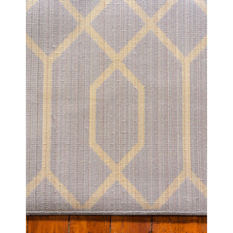 Gray and Gold Geometric Trellis Synthetic Indoor Rug