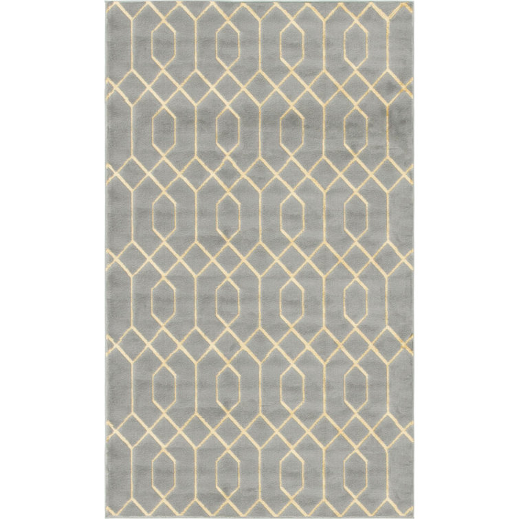 Gray and Gold Geometric Trellis Synthetic Indoor Rug